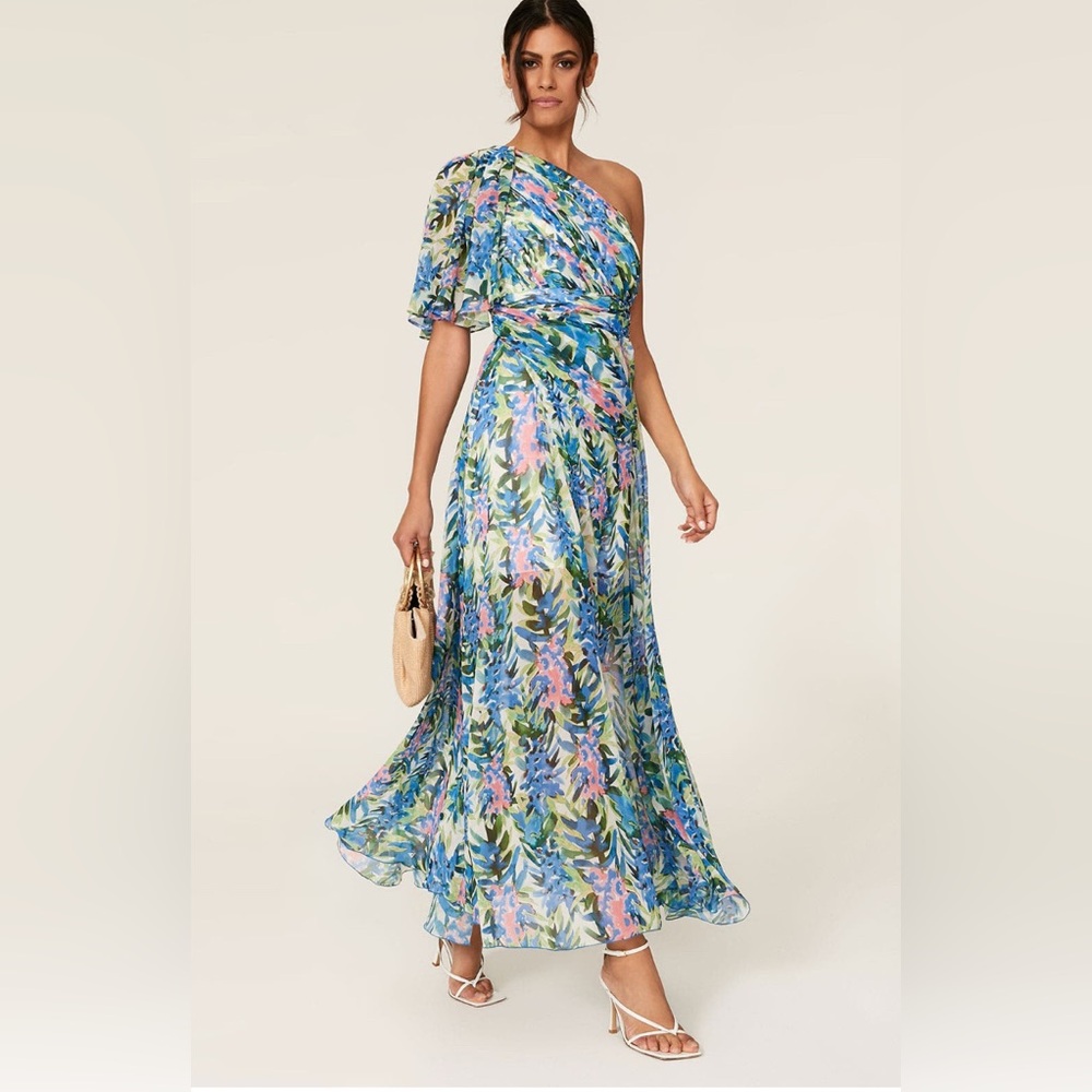 Badgley Mischka Floral One Shoulder Gown